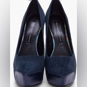 Genuine- Theyskens’ Theory Leather Suede Blue  High Heel Pumps Navy, Size 37.
